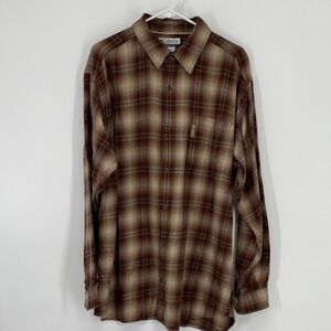 Columbia Men's Flannel Plaid Shirt in Brown and Tan XL